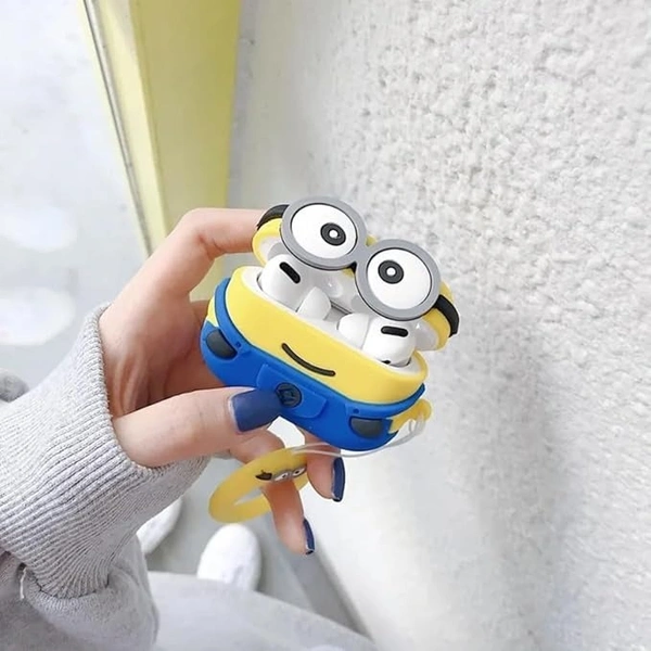 Generic  AirPods PRO 2ND Gen Silicone 3D Design Case Cover with Anti-Lost Metal Keyring Compatible for Apple AirPods PRO 2 Gen , Cartoon CASE Cover - Minion