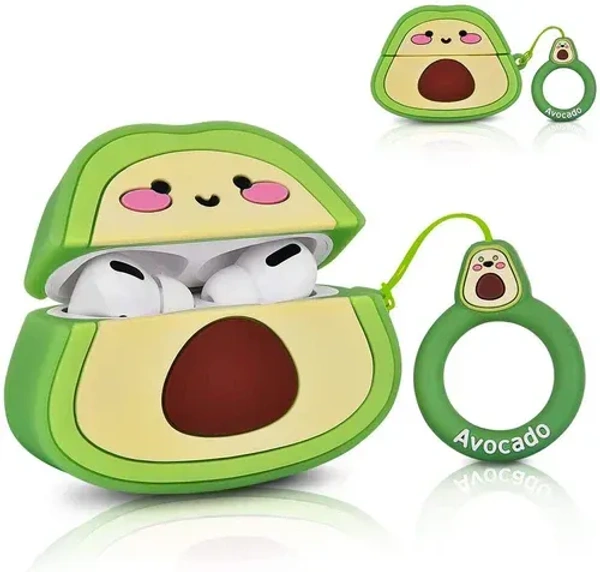 Generic  AirPods PRO 2ND Gen Silicone 3D Design Case Cover with Anti-Lost Metal Keyring Compatible for Apple AirPods PRO 2 Gen , Cartoon CASE Cover - Green Apple