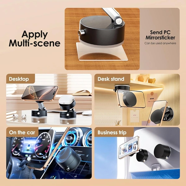 Vacuum Phone Holder  Magnetic Car Mobile Holder For Dashboard Vacuum Suction Phone Holder Mount Hand Free Magnetic Cell Phone Stand With Strong Grip Shockproof Suction Cup Mount For Car Gym Office Table - Black - Black