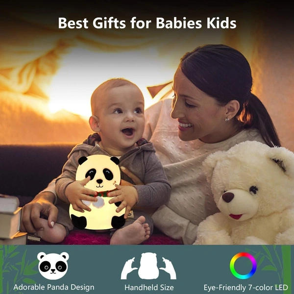Pandalamp Panda LED Night Light – Soft Silicone Rechargeable Lamp with Touch Control, Perfect for Baby Nursery, Kids' Bedroom, and Gifting - White