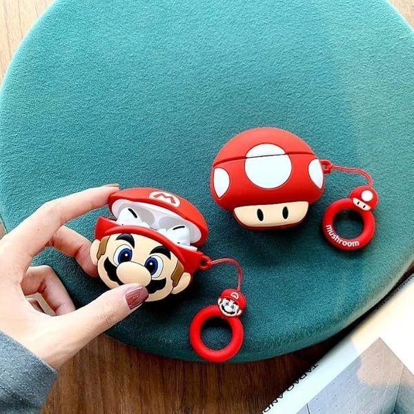 Generic  AirPods PRO 2ND Gen Silicone 3D Design Case Cover with Anti-Lost Metal Keyring Compatible for Apple AirPods PRO 2 Gen , Cartoon CASE Cover - Mario