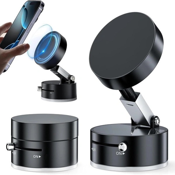 Vacuum Phone Holder  Magnetic Car Mobile Holder For Dashboard Vacuum Suction Phone Holder Mount Hand Free Magnetic Cell Phone Stand With Strong Grip Shockproof Suction Cup Mount For Car Gym Office Table - Black - Black