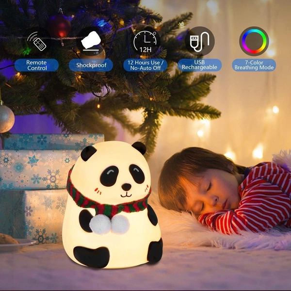 Pandalamp Panda LED Night Light – Soft Silicone Rechargeable Lamp with Touch Control, Perfect for Baby Nursery, Kids' Bedroom, and Gifting - White