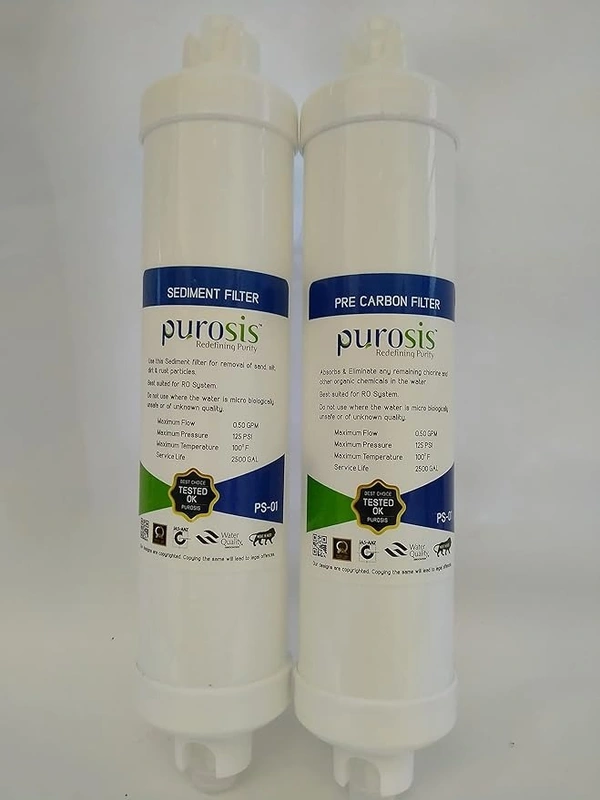 PUROSIS 8 INCH 5 MICRON SEDIMENT | 800 IV CARBON INLINE FILTER CARTRIDGE SET OF 2 PCS