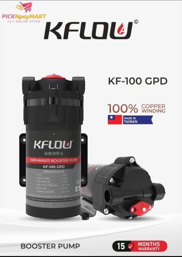 KFLOW 100 GPD BOOSTER PUMP | 100 % COPPER WINDING | 15 MONTHS WARRANTY 