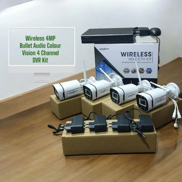 Active Pixel 4mp Auto-Pair Wireless System | 4 Channel NVR kit | Outdoor Indoor | IP Security Camera | IP66 | Surveillance for Remote Area, Construction Site, Shop, Farm, Garden, Agriculture