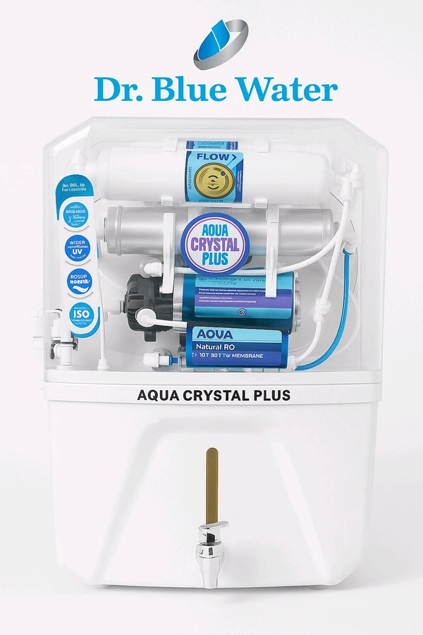 AQUA CRYSTAL PLUS RO UV TDS Water Purifier with Optional UF Alkaline and Copper Filters, 100 GPD Pressure Pump, Solenoid Valve, 24V Power Supply – 1-Year Warranty
