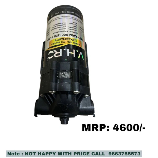 VHR RO LEGENDER 100 GPD Self Suction Diaphragm Booster Pump | High Pressure RO Pump for Water Purifiers | 24 Months Warranty