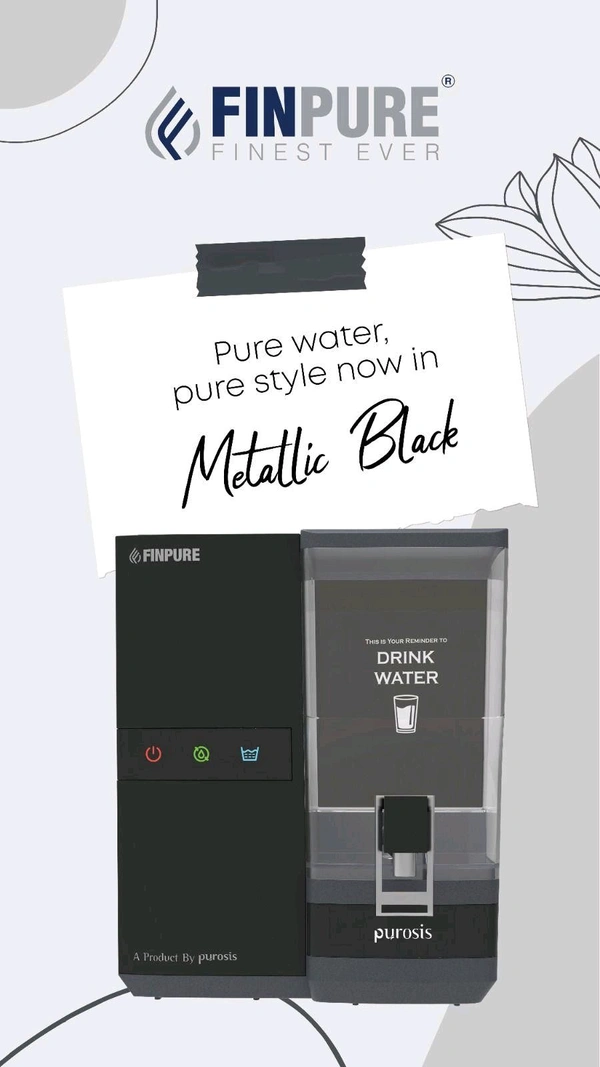 FINPURE METALLICA BLACK RO UV TDS WATER PURIFIER | SUITABLE FOR ALL KIND OF WATER | WORKS UPTO 1000 TDS | 1 YEAR WARRANTY
