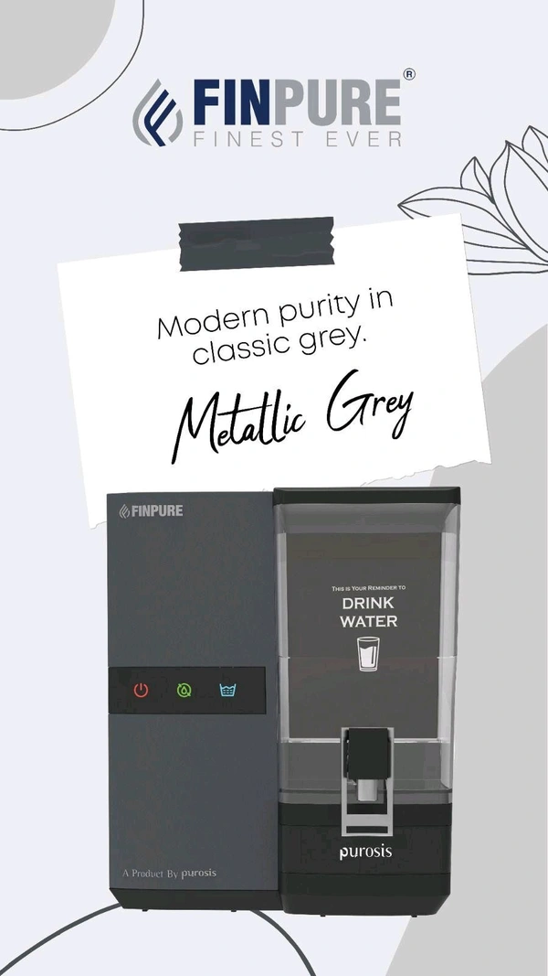 FINPURE METALLICA GRAY RO UV TDS WATER PURIFIER | SUITABLE FOR ALL KIND OF WATER | WORKS UPTO 1000 TDS | 1 YEAR WARRANTY