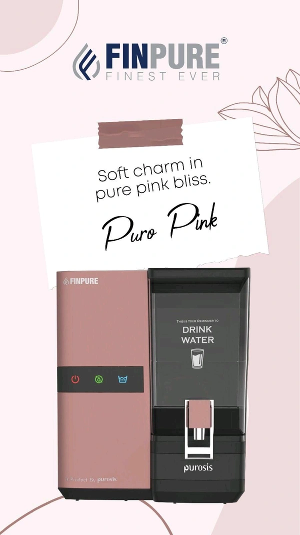 FINPURE PURO PINK RO UV TDS WATER PURIFIER | SUITABLE FOR ALL KIND OF WATER | WORKS UPTO 1000 TDS | 1 YEAR WARRANTY