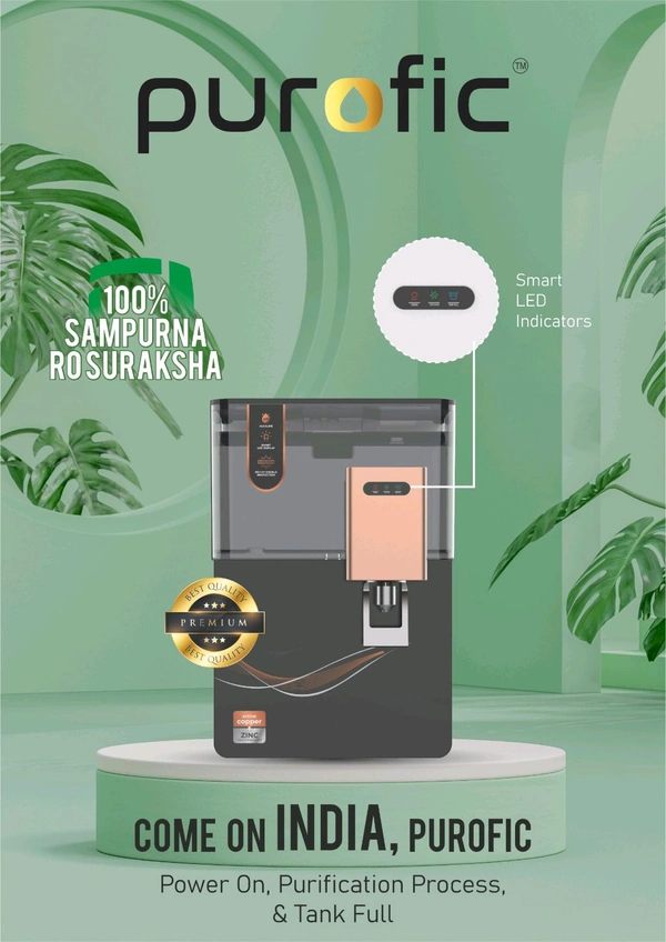 PUROFIC BLACK WITH BLACK TRANSPARENT TANK RO UV TDS WATER PURIFIER