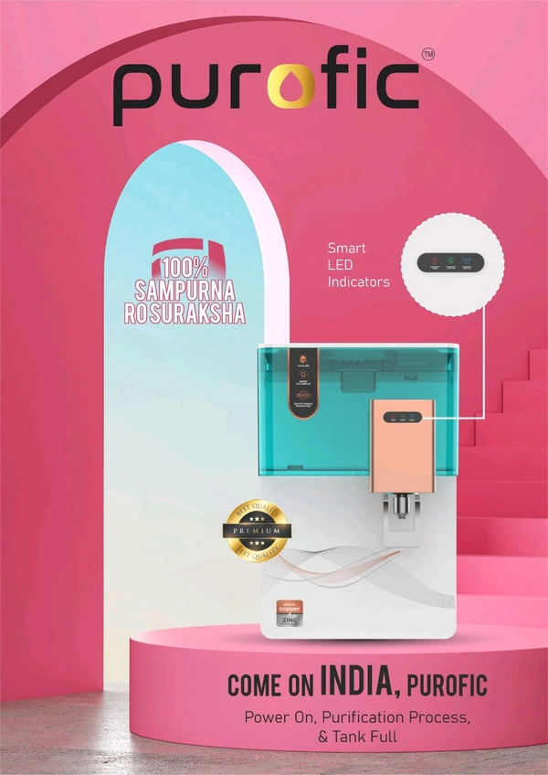 PUROFIC WHITE WITH GREEN TRANSPARENT TANK RO UV TDS WATER PURIFIER 