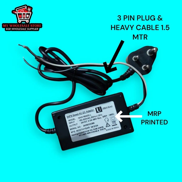 SMPS 2A 24VDC HEAVY CHORD| 3 PIN | 1.5 MTR LENGTH