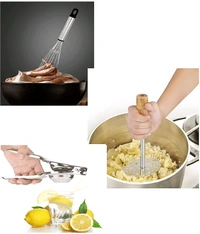 Combo Of Masher Whisk And Lemon Squeezer