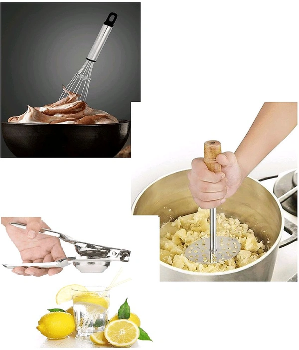 Combo Of Masher Whisk And Lemon Squeezer