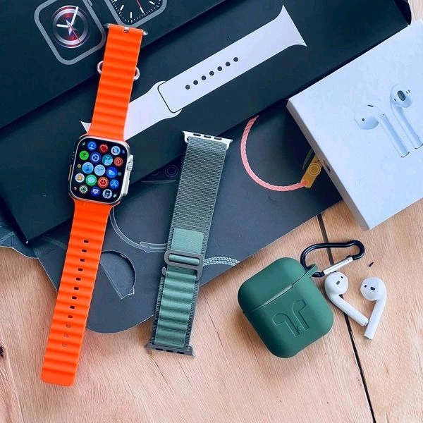 Series 8 Ultra Smartwatch With 2 Different Steap And AirPods 2 Awesome Quality Silicon Case Free