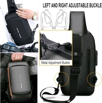 Anti Theft Crossbody Sling Bag ,Waterproof Chest Daypack With USB Charging, Black, One Size, Locomotive Style - Blue