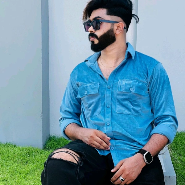 Velvet Double Pocket Premium Quality Shirt blue shirt