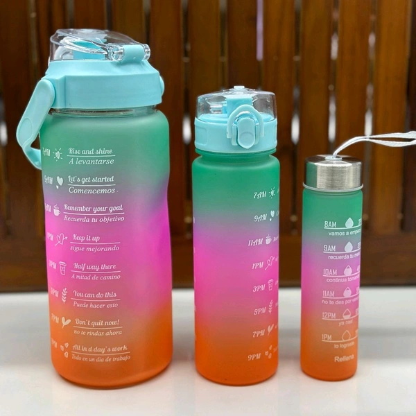 Motivational Water Bottle Set of 3 Pcs Time Marker with Straw, Unbreakable Leakproof BPA free Non-toxic Sipper Bottle for Office, Sports, Gym, School