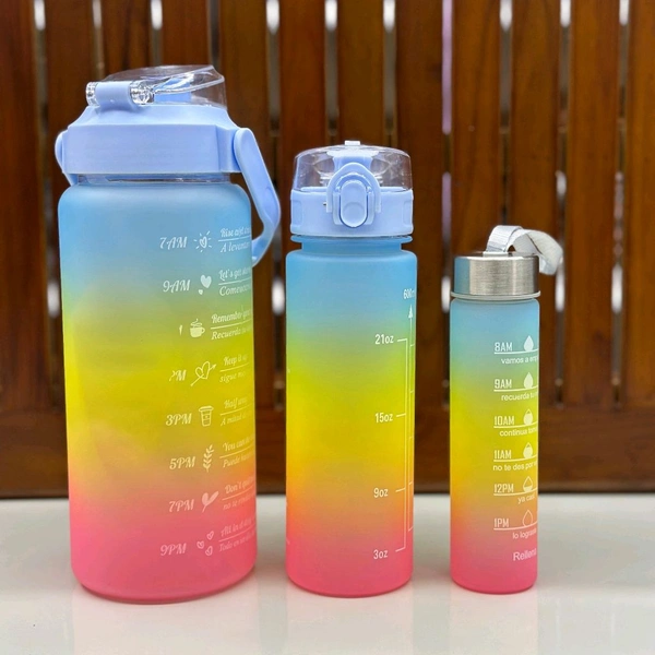 Motivational Water Bottle Set of 3 Pcs Time Marker with Straw, Unbreakable Leakproof BPA free Non-toxic Sipper Bottle for Office, Sports, Gym, School
