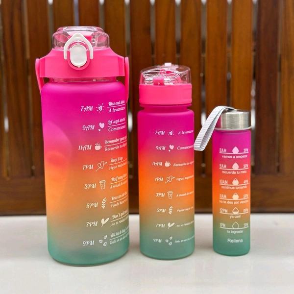 Motivational Water Bottle Set of 3 Pcs Time Marker with Straw, Unbreakable Leakproof BPA free Non-toxic Sipper Bottle for Office, Sports, Gym, School