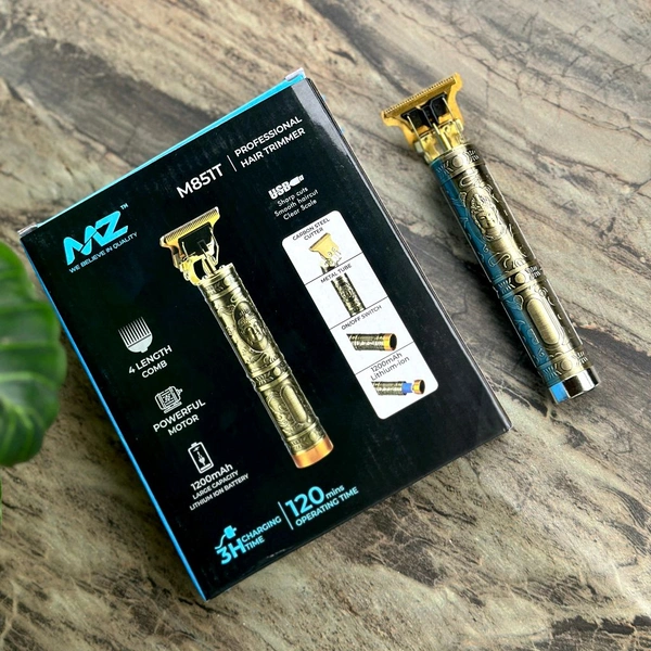 MZ M851T (PROFESIONAL HAIR TRIMMER) Full Metal Trimmer with 1200 mAh battery Trimmer 120 min Runtime 3 Length Settings (Gold)
