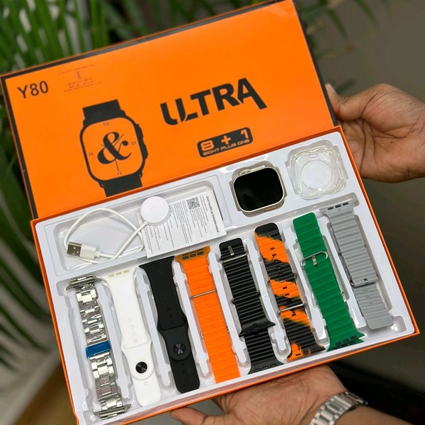 8 in 1 Strap Series 8 Ultra 49 MM Smartwatch | 7 Straps Premium Straps, Change Straps Every Day Of The Week, Means Within 7 Straps, Wireless Fast Charging Cable And Manual Book Included In Box
