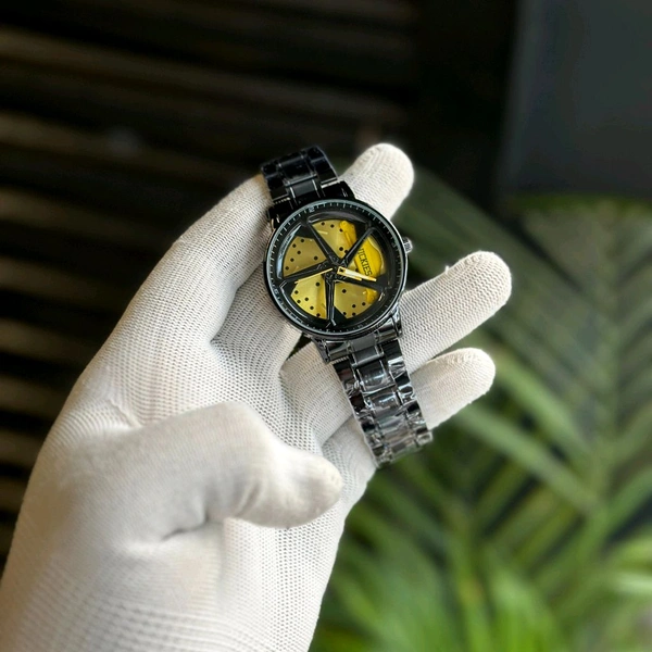 Gyro Spinning Car Alloy Rim Wheel Watch | Car Wheel Watch, Mens Wristwatch with Spinning Car Rim Hub Design, Quartz Movement, Gifts for Car Enthusiasts