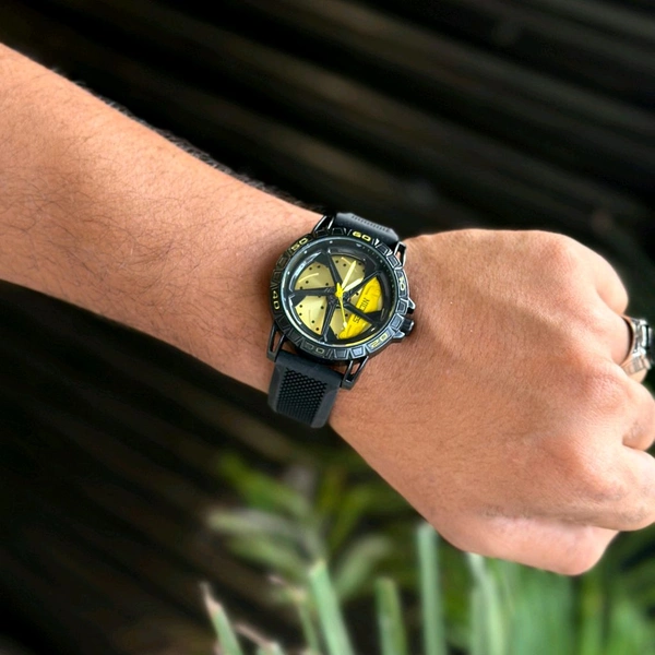 Gyro Spinning Car Alloy Rim Wheel Watch | Car Wheel Watch, Mens Wristwatch with Spinning Car Rim Hub Design, Quartz Movement, Gifts for Car Enthusiasts - SRW1