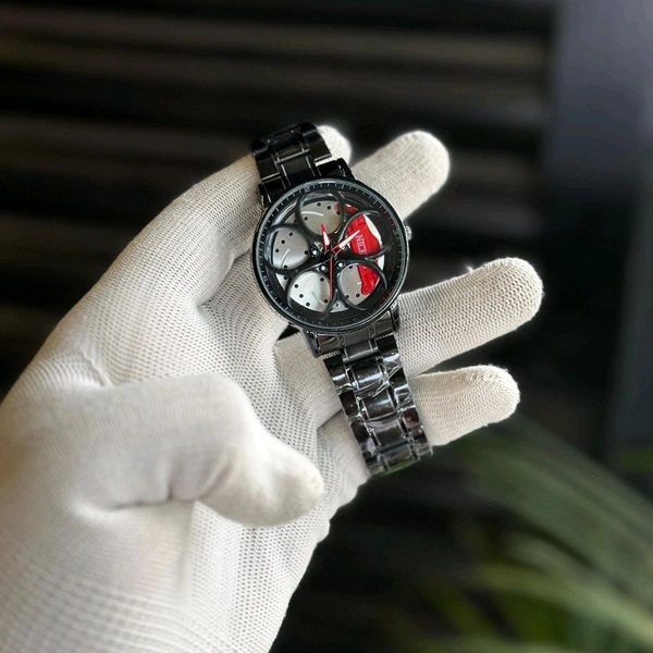 Gyro Spinning Car Alloy Rim Wheel Watch | Car Wheel Watch, Mens Wristwatch with Spinning Car Rim Hub Design, Quartz Movement, Gifts for Car Enthusiasts - SRW1