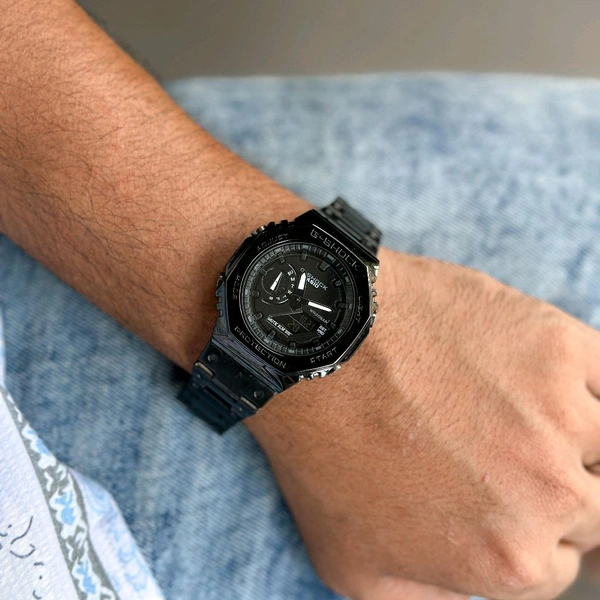 Most Demanded Analog And Digital GM2100 Top Quality With Metal Body | AutoLight, World time And Day Chronograph Working - Black