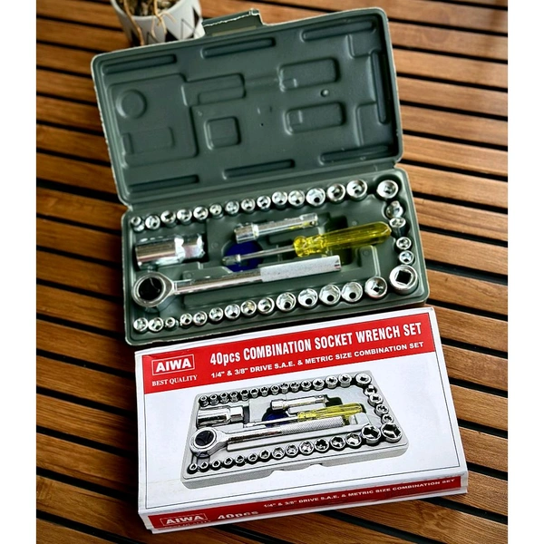 AIWA 40pcs Combination Socket Wrench Set, Best Quality | 1/4" & 3/8" Drive S.A.E. & Metric Size Combination Set