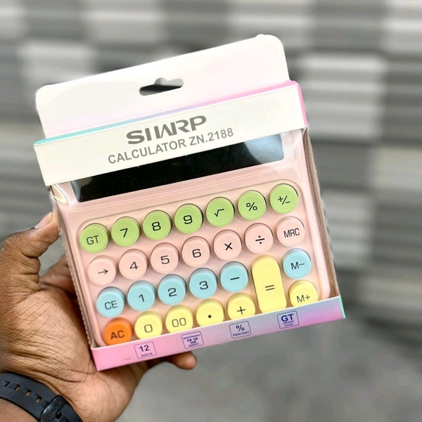 Cute Pastel 12-Digit Desktop Calculator | Big Buttons | Dual Power | Student & Office Friendly