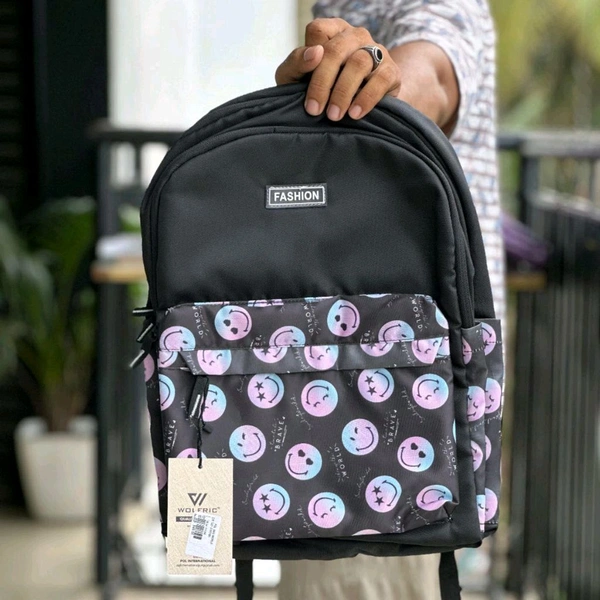 Wolfric Trendy Emoji Print Backpack – Lightweight & Stylish for School, College & Daily Use