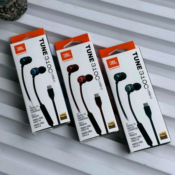 (Original) JBL Tune 310 Wired in-Ear Type C Headphones, Hi-Res Audio with Digital-to-Analog Converter, 3-Button EQ Preset Remote with Microphone, Tangle-Free Flat Cable, Compatible with USB-C Devices