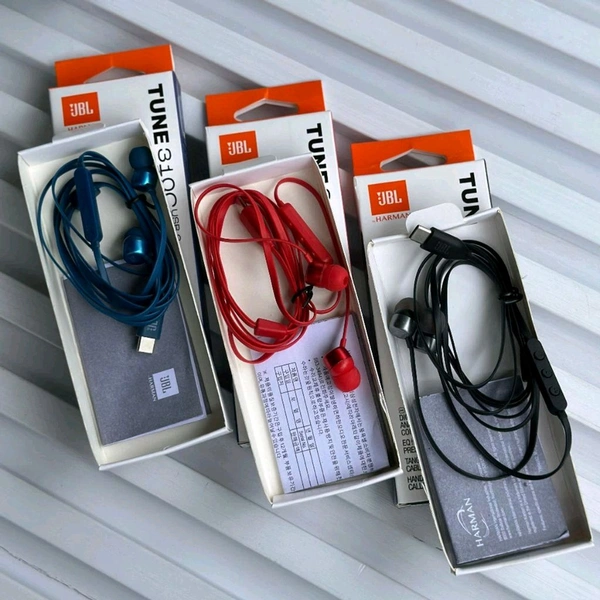 (Original) JBL Tune 310 Wired in-Ear Type C Headphones, Hi-Res Audio with Digital-to-Analog Converter, 3-Button EQ Preset Remote with Microphone, Tangle-Free Flat Cable, Compatible with USB-C Devices - Red