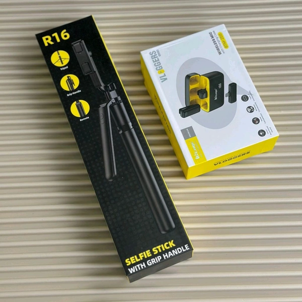 Vlogger's Power Combo – Wireless Collar Mic + Tripod Selfie Stick for Android and iPhone