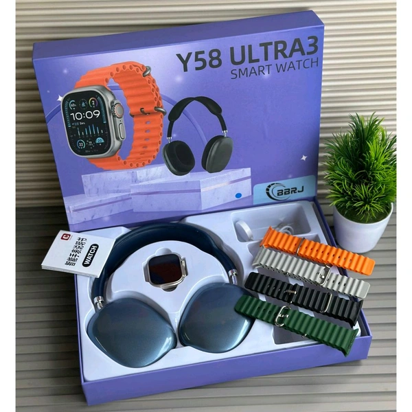 Y58 Ultra3 HD Smartwatch + Wireless Headphones Combo | 4 Changeable Straps | Customized Watch Face | Magnetic Charging