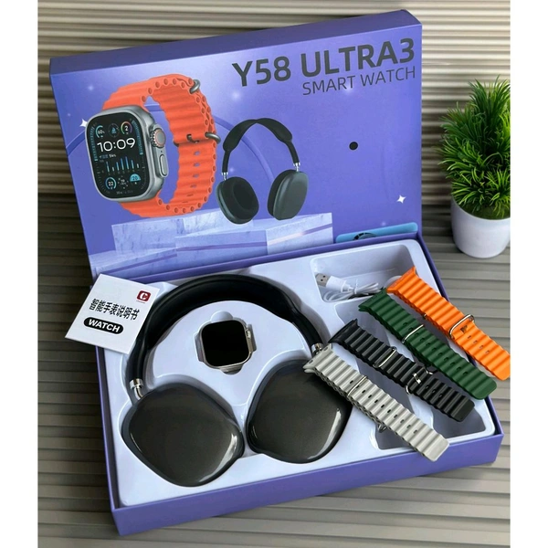 Y58 Ultra3 HD Smartwatch + Wireless Headphones Combo | 4 Changeable Straps | Customized Watch Face | Magnetic Charging