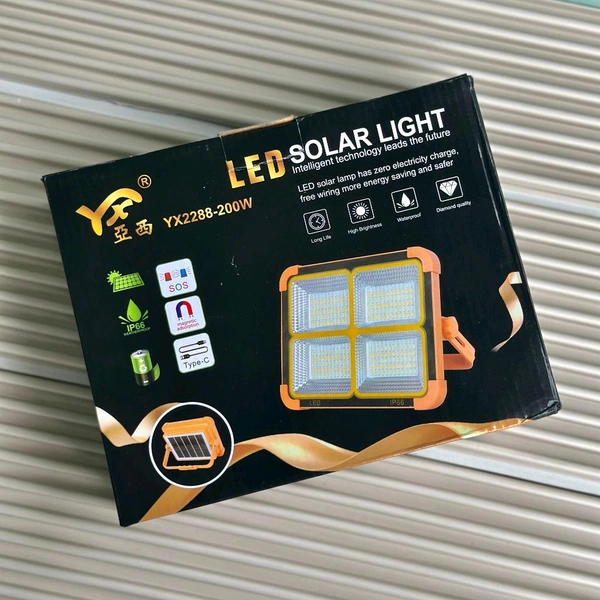 Solar LED Floodlight with Built-in Power Bank, 4-Grid Ultra Bright Panels, IP66 Waterproof, Ideal for Outdoor Lighting, Garage, and Storefronts