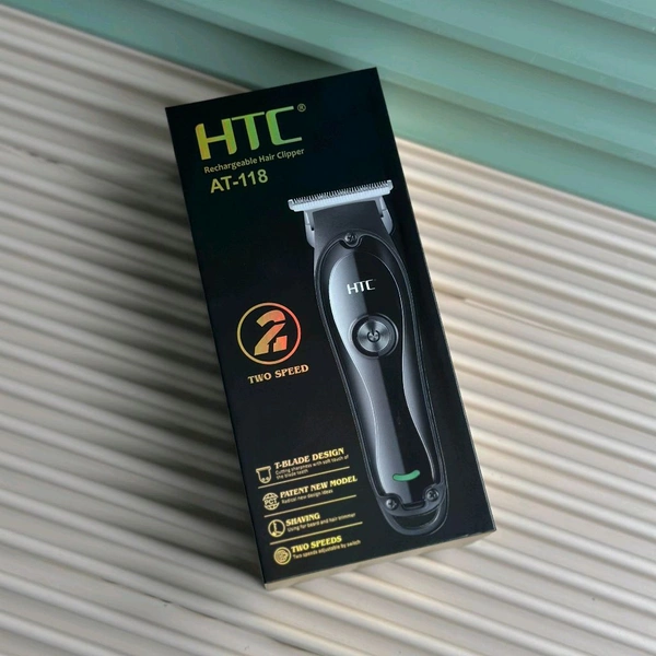 HTC AT-118 Rechargeable Hair Clipper – 2-Speed, T-Blade Design, USB Charging, with 4 Guide Combs & Cleaning Kit