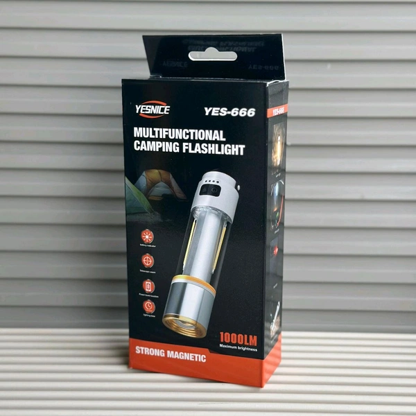 Yesnice YES-666 Multifunctional Camping Flashlight - Rechargeable LED Emergency Flashlight – Bright Flash Light with Magnetic Base, Zoomable Torch Light for Long Distance