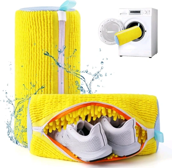 Shoe Washing Machine Bag with Microfiber Chenille Lining & Zipper Reusable Washable Scrubber Bag for Washing Machine or Manual Use 1 Pc