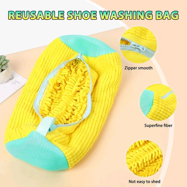 Shoe Washing Machine Bag with Microfiber Chenille Lining & Zipper Reusable Washable Scrubber Bag for Washing Machine or Manual Use 1 Pc