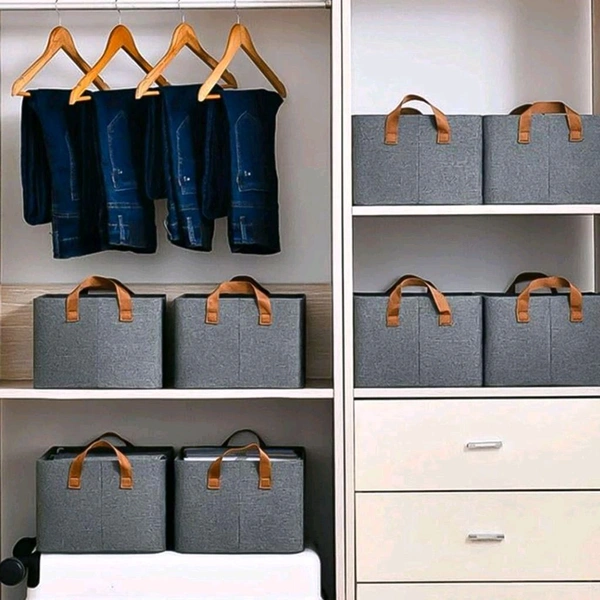 Cloth storage baskets, closet storage bins, Canvas Fabric Storage Basket for shelves, basket organizers for shelf, storage bins for clothes - Pack Of 3
