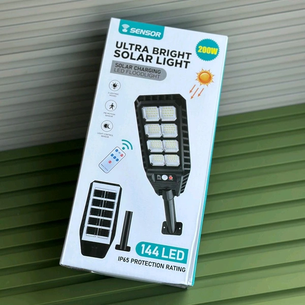 Ultra Bright 200W Solar LED Flood Light | 144 LEDs | Motion Sensor & Remote Control | Outdoor Waterproof IP65
