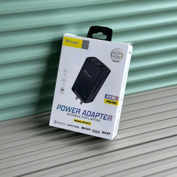 Hitage 65W PD/QC Power Adapter | Dual Port Fast Charger | Laptop & Smartphone Compatible