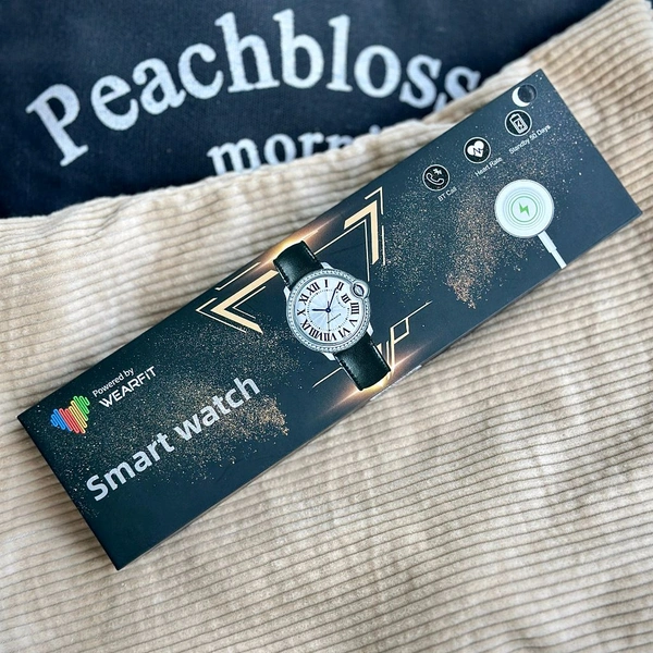 Elegant Round Smartwatch for Women – Roman Dial, Crystal Bezel, Bluetooth Calling & Health Tracking