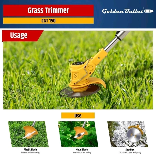 Golden Bullet CGT-150 Cordless Grass Trimmer | Heavy-Duty Weed Cutter | Multi-Blade Garden Trimmer Machine | Dual Battery